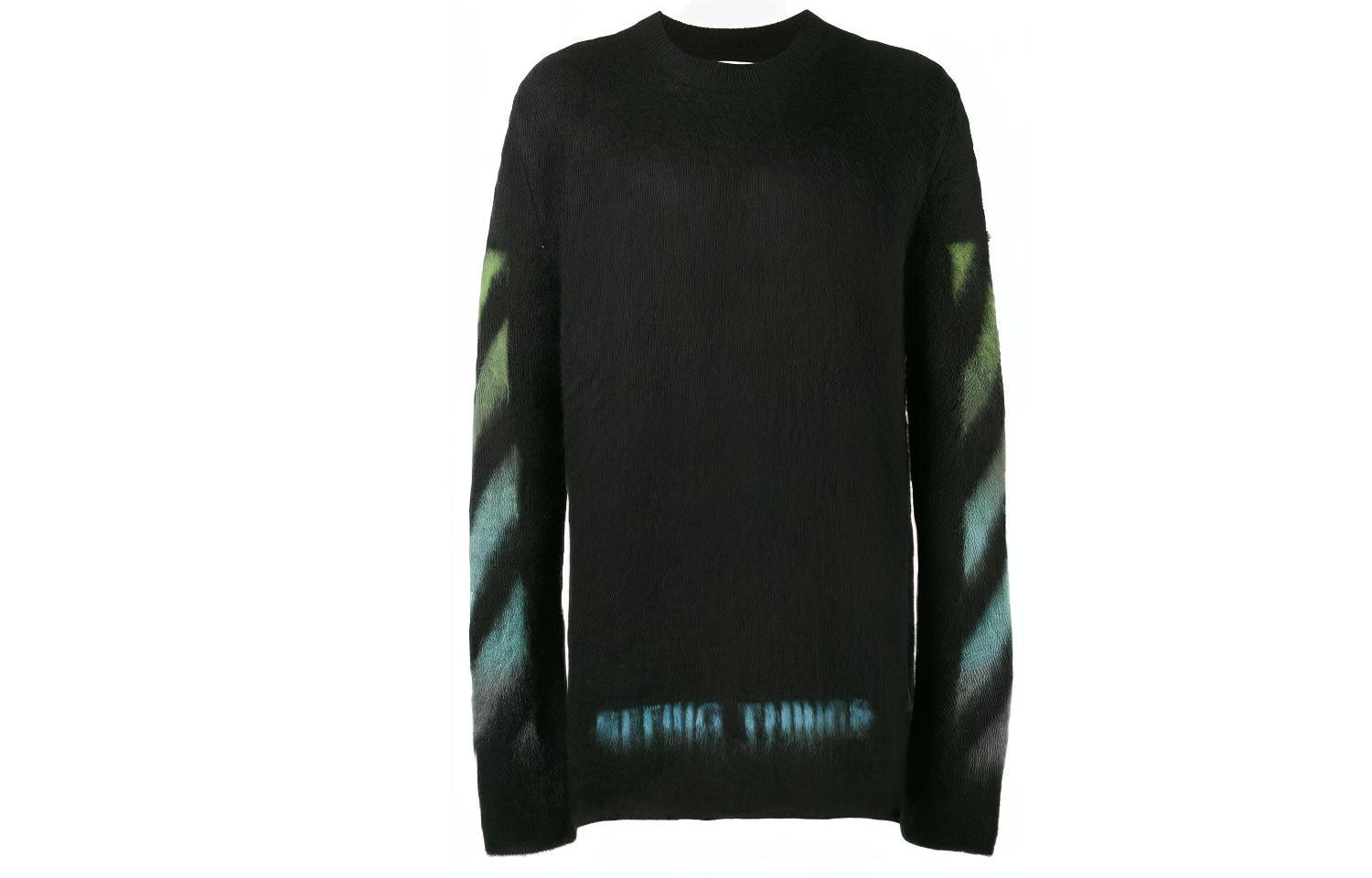 OFF-WHITE Gradient Mohair Letter Print Sweater for Men Blue Green OMHA036F176500041040