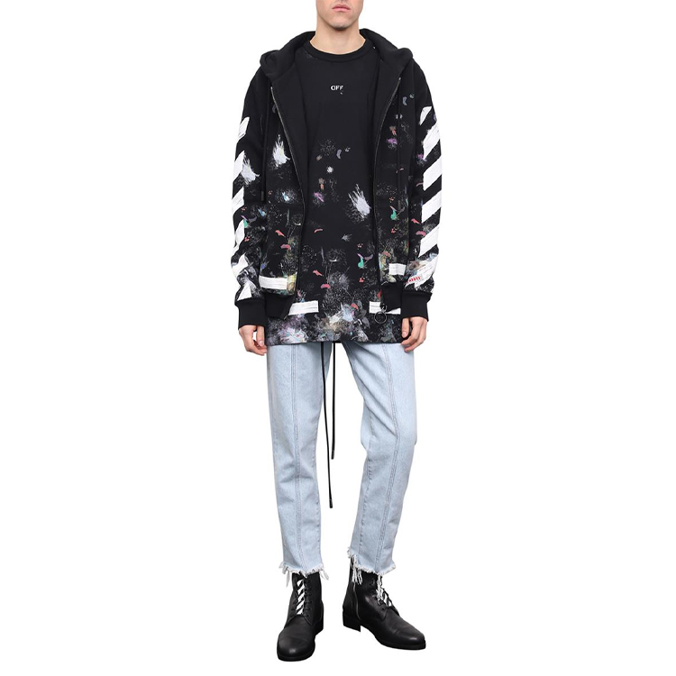 OFF-WHITE Graffiti Arrow Zip Hoodie Black Regular Fit秋款 OMBB003G20JER0019901 圖 4