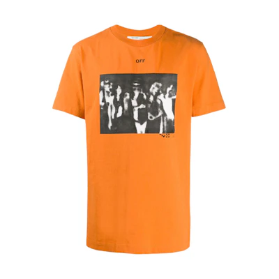 OFF-WHITE Graffiti Arrows Print Loose Fit Short Sleeve T-Shirt Orange . OMAA027R201850151910