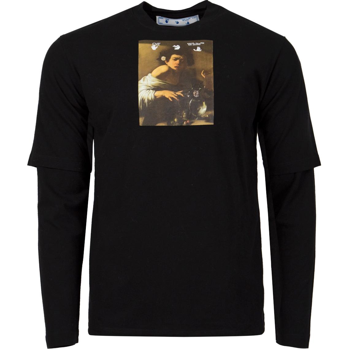 OFF-WHITE Graphic Print Crewneck Long Sleeve T-Shirt Men’s Black OMAB066F21JER0071084