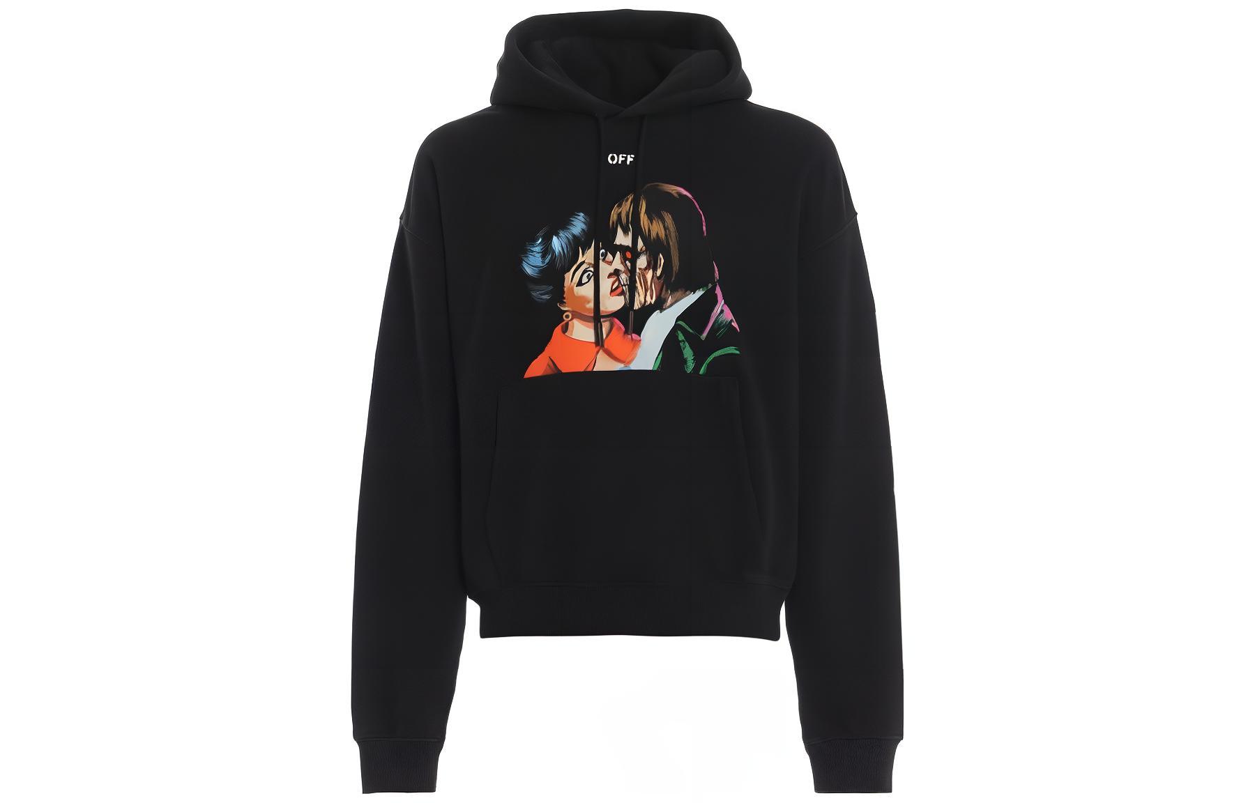 Off-White Graphic Print Hoodie Black Long Sleeve Sweatshirt OMBB037R19B970031088