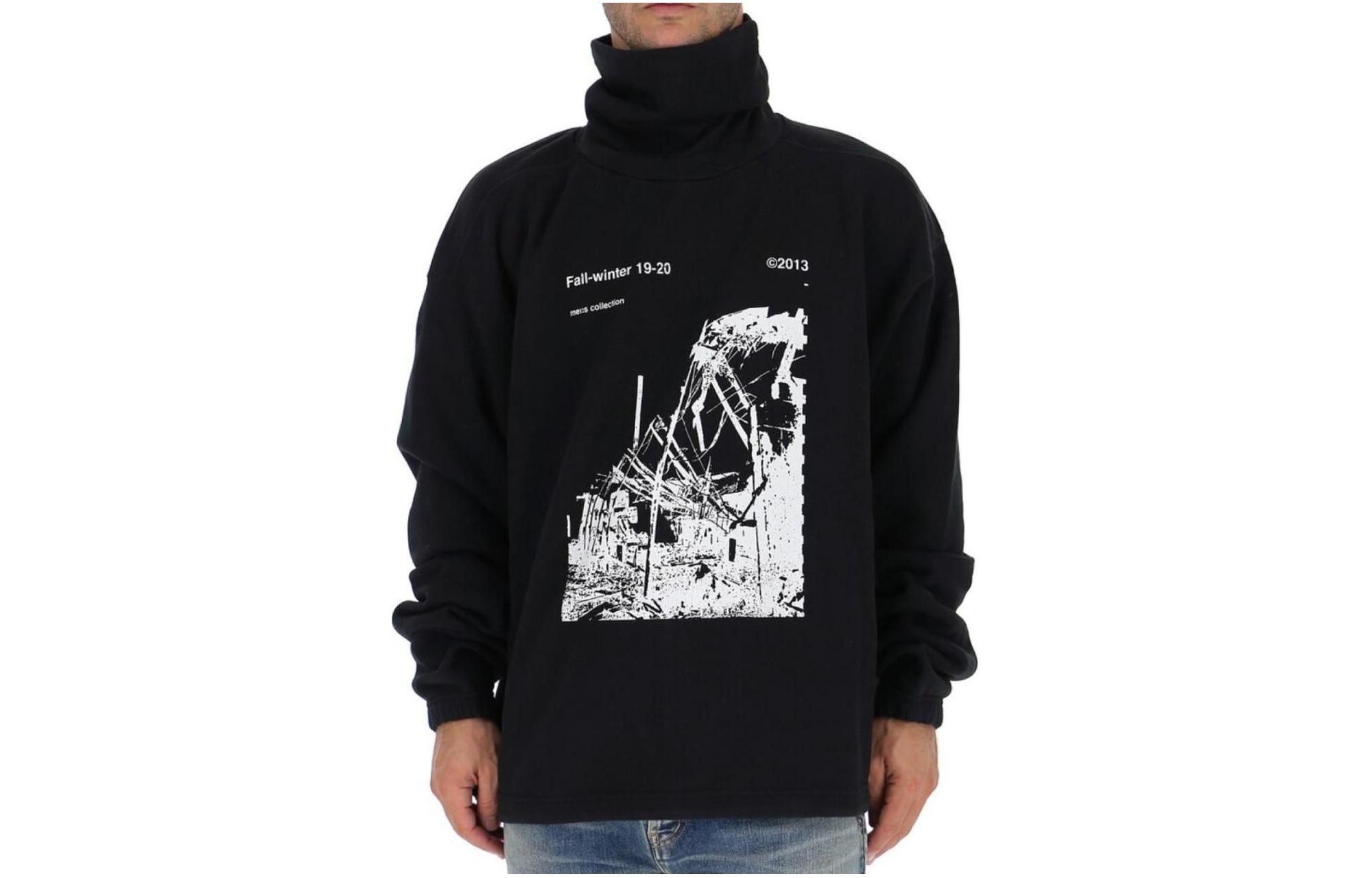 OFF-WHITE Graphic Print Turtleneck Long Sleeve Sweatshirt Black  Loose Fit OMBA039F19E300131001