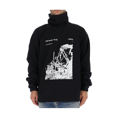 OFF-WHITE Graphic Print Turtleneck Long Sleeve Sweatshirt Black Loose Fit OMBA039F19E300131001
