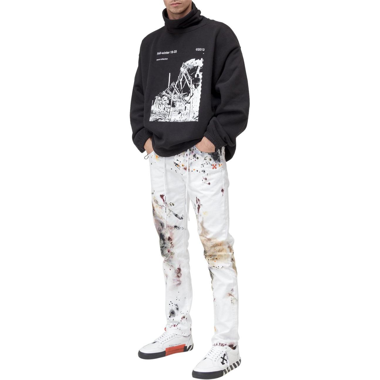 Lookbook オフホワイト グラフィックプリント タートルネック 長袖スウェットシャツ ブラック ルーズフィット OMBA039F19E300131001