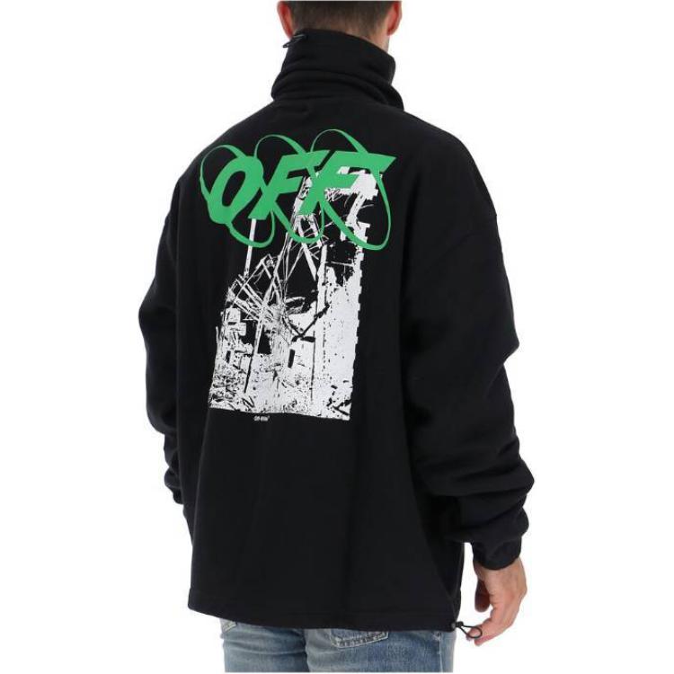 Shop オフホワイト グラフィックプリント タートルネック 長袖スウェットシャツ ブラック ルーズフィット OMBA039F19E300131001