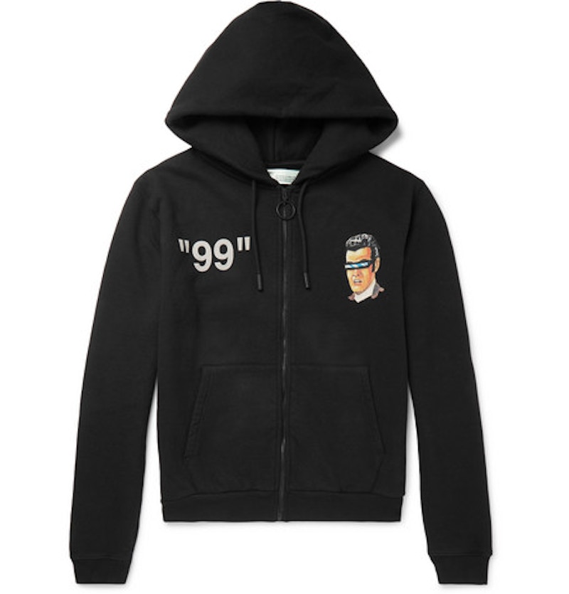 Buy Off-White绿色男子图形印花拉链连帽衫黑色/多色