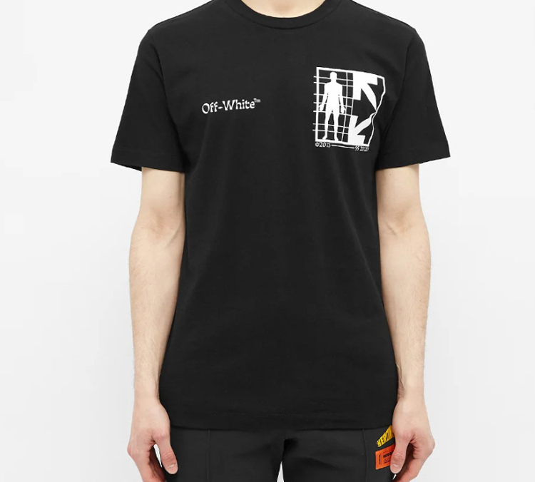 Lookbook OFF-WHITE 半半标志印花短袖T恤 黑色 OMAA027S201850101001