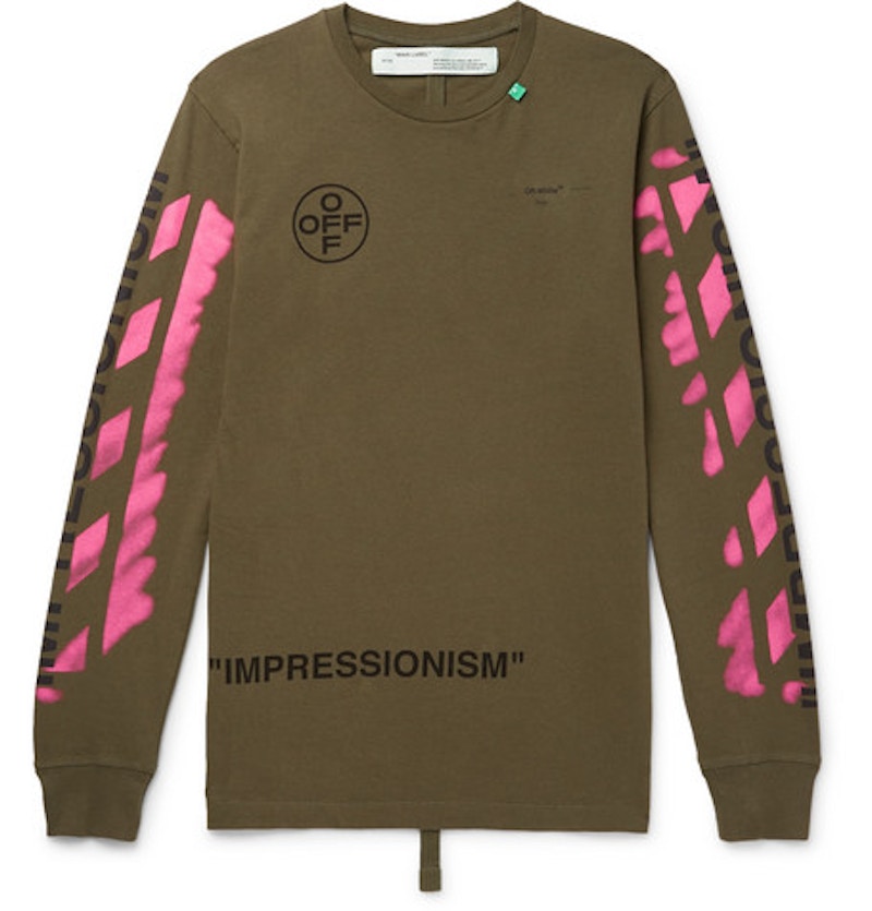 Off-White Impressionism' Diag Stencil L/S Tee Army Green/Pink/Black