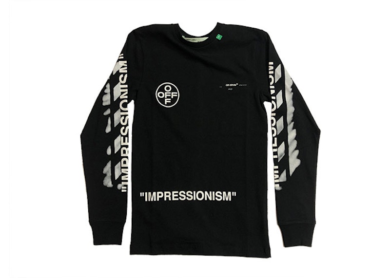 Buy 오프화이트 인상파 다이애그 스텐실 긴팔 티셔츠 블랙/화이트 
