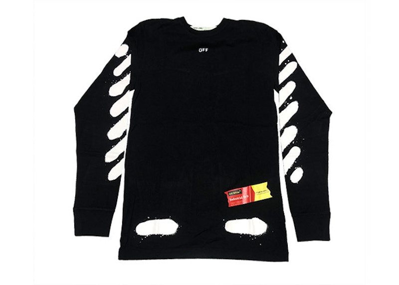 Buy Off-White Kaos Lengan Panjang Cat Semprot Hitam