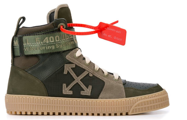 Order Off-White Industriële Panelen Leren Suède Hoge Sneakers Legergroen. OMIA102R198000014343