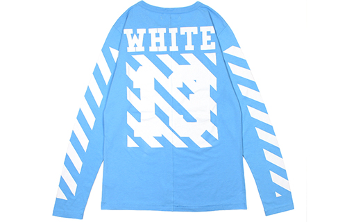 Lookbook OFF-WHITE 初宗13字母条纹长袖T恤蓝色男女同款 AU2001-03-03