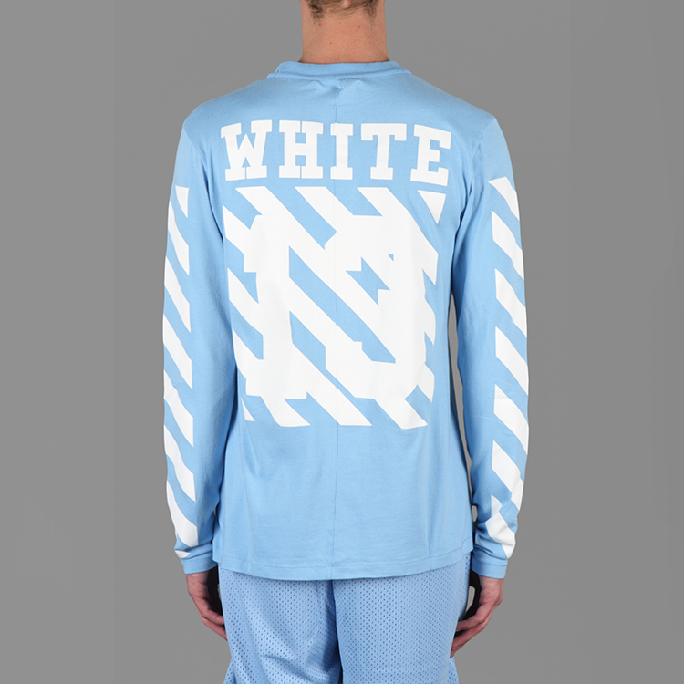 Purchase OFF-WHITE 初宗13字母条纹长袖T恤蓝色男女同款 AU2001-03-03