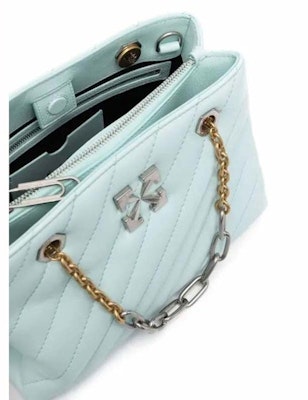 Bolso Tote OFF-WHITE Jackhammer 25 Logo Placa Azul Claro Lookbook Bolso Tote OFF-WHITE Jackhammer 25 Logo Placa Azul Claro