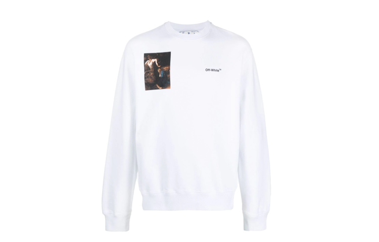 Buy OFF-WHITE Large Graphic Print Crewneck Sweatshirt White  Loose Fit OMBA057C99FLE0110110