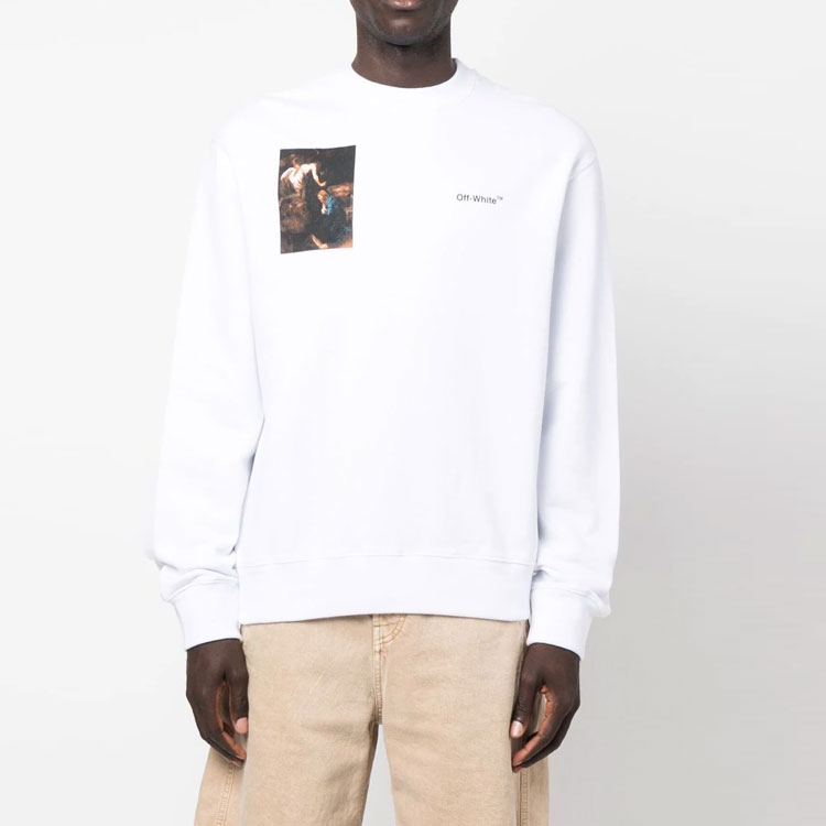 Shop OFF-WHITE Large Graphic Print Crewneck Sweatshirt White  Loose Fit OMBA057C99FLE0110110