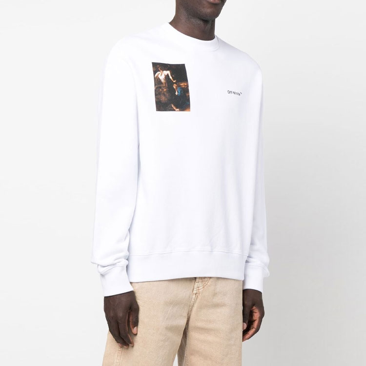 Details for OFF-WHITE Large Graphic Print Crewneck Sweatshirt White  Loose Fit OMBA057C99FLE0110110
