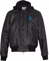 Off-White Leather Hooded Bomber Jacket Black Off-White Leather Hooded Bomber Jacket Black