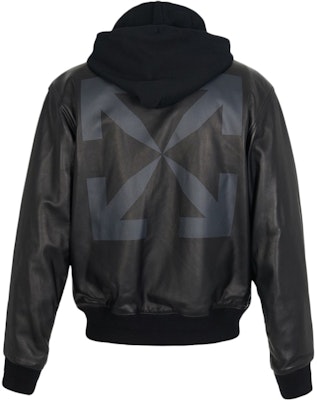 Off-White Leather Hooded Bomber Jacket Black Order Off-White Leather Hooded Bomber Jacket Black