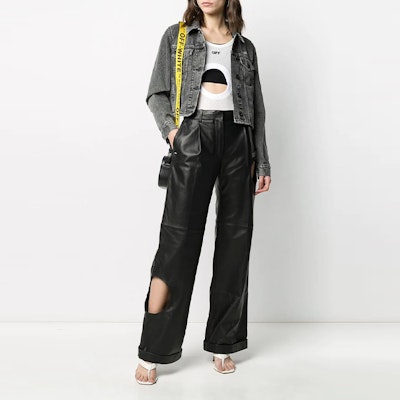 Off-White Leather Meteor Holes Formal Pants Black Order Off-White Leather Meteor Holes Formal Pants Black