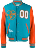 Off-White Leather Varsity Jacket Blue Acqua/Multicolor Off-White Leather Varsity Jacket Blue Acqua/Multicolor