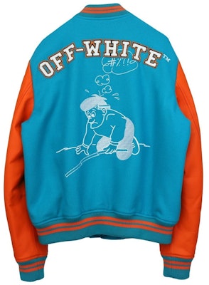 Off-White Leather Varsity Jacket Blue Acqua/Multicolor Order Off-White Leather Varsity Jacket Blue Acqua/Multicolor