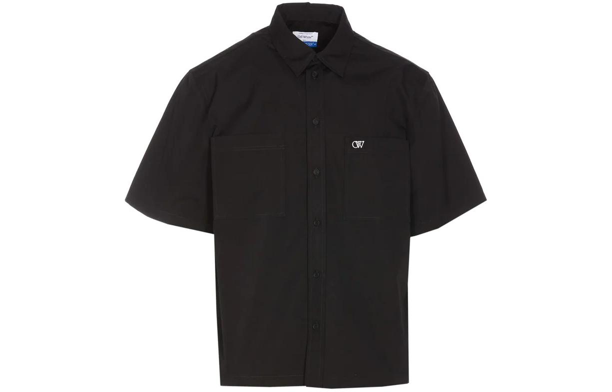 OFF-WHITE Letter Embroidered Short Sleeve Shirt Black -  Regular Fit OMGG002C99FAB0011001