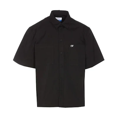 OFF-WHITE Letter Embroidered Short Sleeve Shirt Black - Regular Fit OMGG002C99FAB0011001