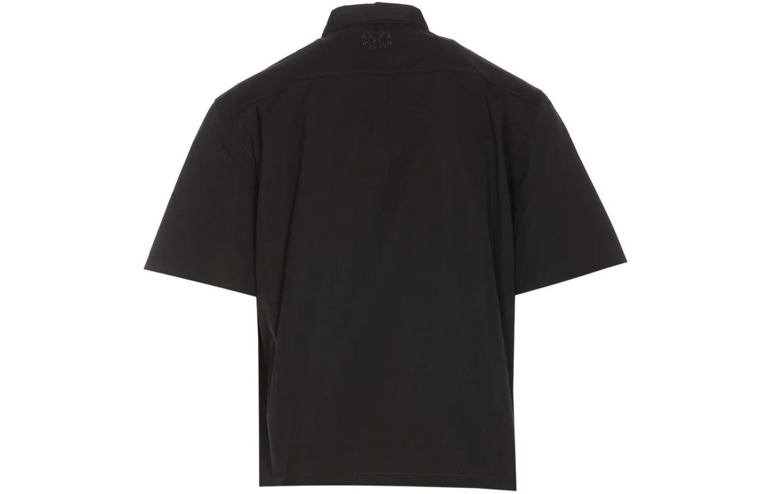 Lookbook OFF-WHITE 字母刺绣黑色短袖衬衫 - 标准版型 OMGG002C99FAB0011001