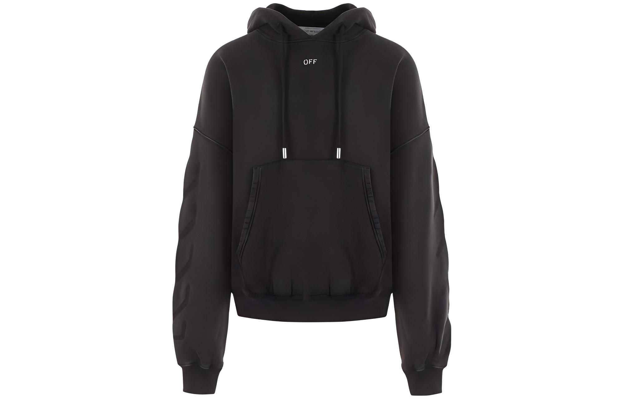 OFF-WHITE Letter Graphic Print Hoodie Black  Regular Fit Pullover. OMBB118F23FLE0091077