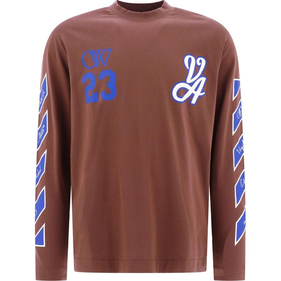 Off-White Letter Graphic Pullover Crewneck Sweatshirt Brown ( Regular Fit) OMAB086S24JER0012846