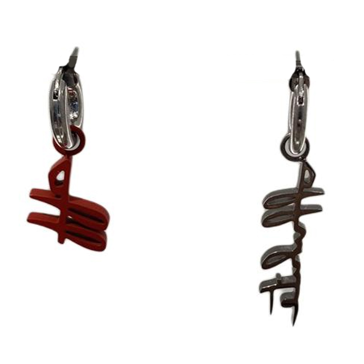 OFF-WHITE Letter Pattern Earrings Unisex Couple Design Silver OWOD069F21MET001 7225 圖 2