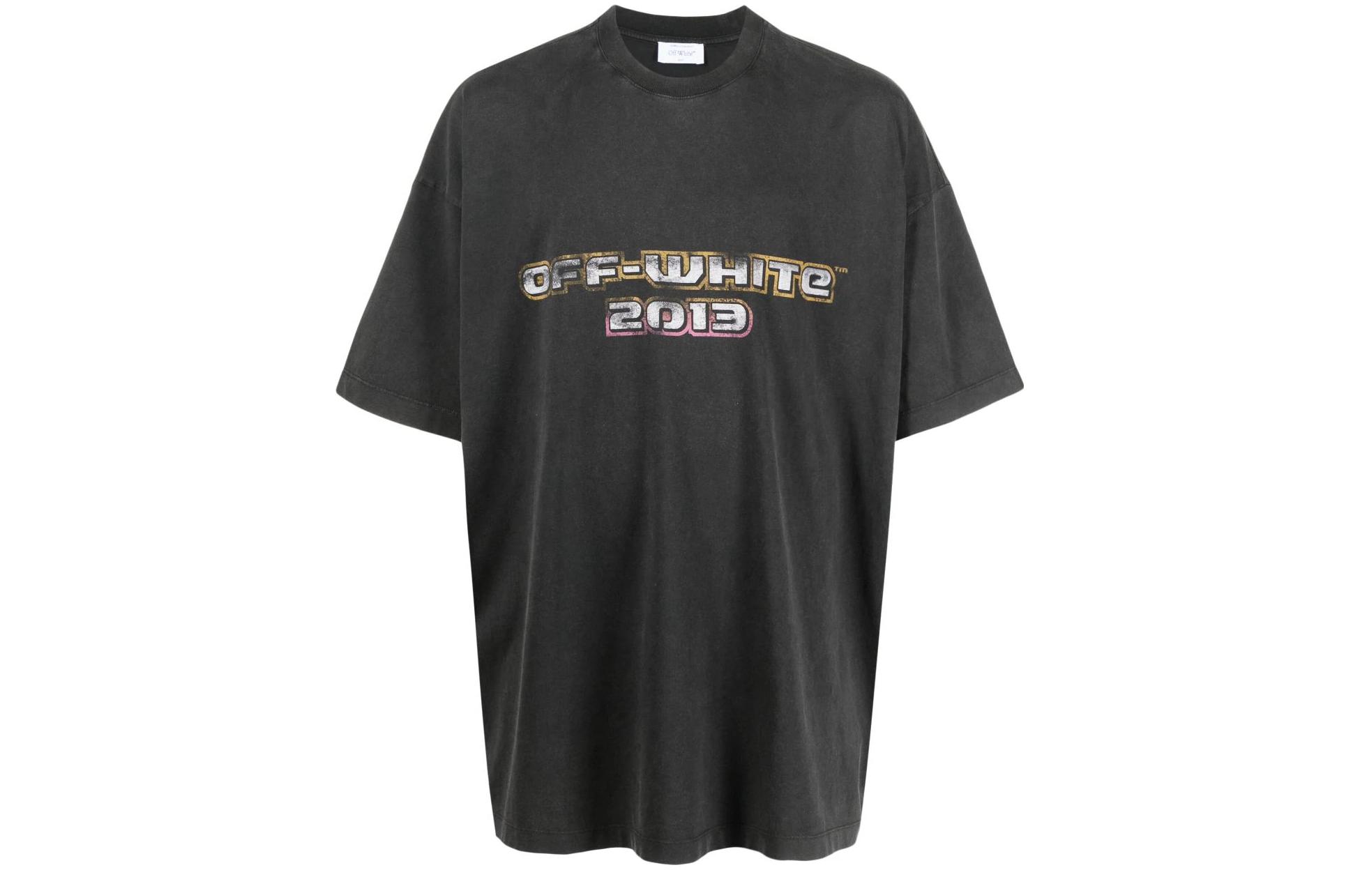 Buy OFF-WHITE Letter Print Crewneck Loose Fit T-Shirt Dark Grey  Tee OMAA161F23JER0121084