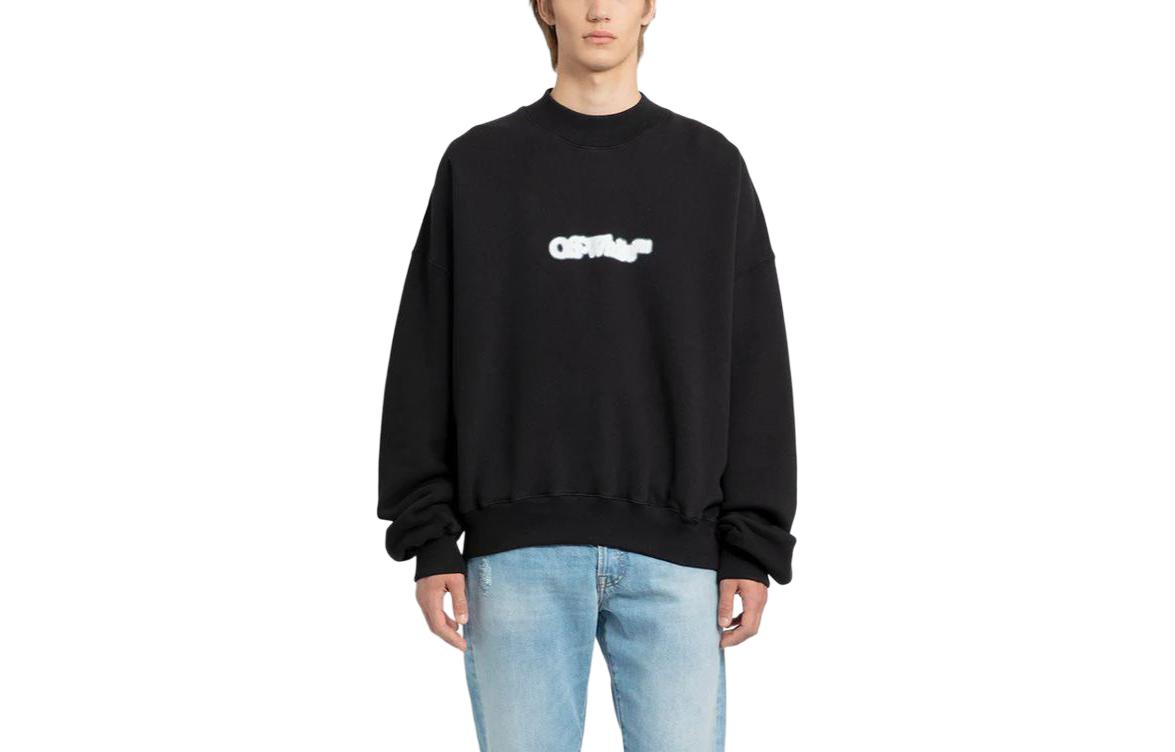 OFF-WHITE Letter Print Crewneck Pullover Sweater  Regular Fit Black OMBA070F23FLE0021001 圖 2
