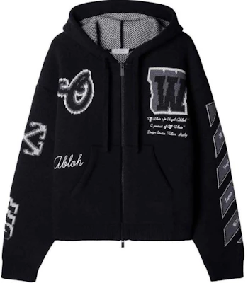 Chaqueta con Capucha Negra OFF-WHITE de Estilo Suelto con Letras Impresas. OMHU013F23KNI0021010 Buy Chaqueta con Capucha Negra OFF-WHITE de Estilo Suelto con Letras Impresas. OMHU013F23KNI0021010