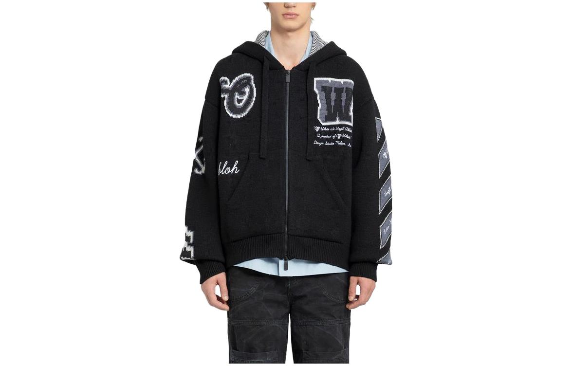 OFF-WHITE Letter Print Hooded Jacket Black  Loose Fit Outerwear OMHU013F23KNI0021010 圖 2