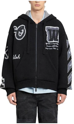 Chaqueta con Capucha Negra OFF-WHITE de Estilo Suelto con Letras Impresas. OMHU013F23KNI0021010 Order Chaqueta con Capucha Negra OFF-WHITE de Estilo Suelto con Letras Impresas. OMHU013F23KNI0021010