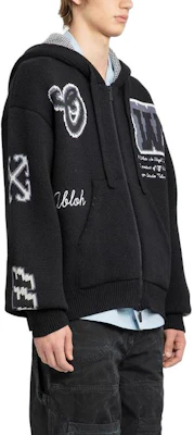 Chaqueta con Capucha Negra OFF-WHITE de Estilo Suelto con Letras Impresas. OMHU013F23KNI0021010 Shop Chaqueta con Capucha Negra OFF-WHITE de Estilo Suelto con Letras Impresas. OMHU013F23KNI0021010