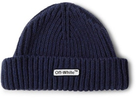 Off-White Logo Appliqued Ribbed Beanie Navy Off-White Logo Appliqued Ribbed Beanie Navy