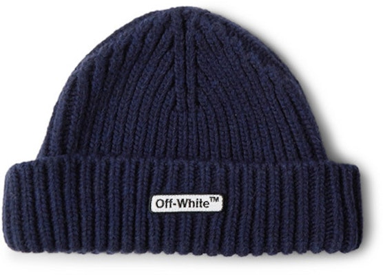 Off-White Logo Appliqued Ribbed Beanie Navy Buy Off-White Logo Appliqued Ribbed Beanie Navy