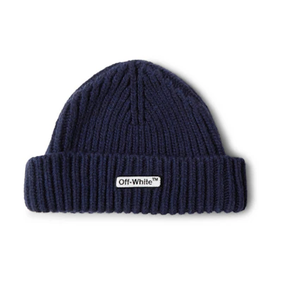 Off-White Logo Appliqued Ribbed Beanie Navy