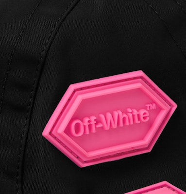 Off-White Logo Appliqued Shell Baseball Hat Black/Pink Lookbook Off-White Logo Appliqued Shell Baseball Hat Black/Pink