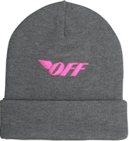 Off-White Logo Embroidered Beanie Medium Grey/Fuchsia Off-White Logo Embroidered Beanie Medium Grey/Fuchsia