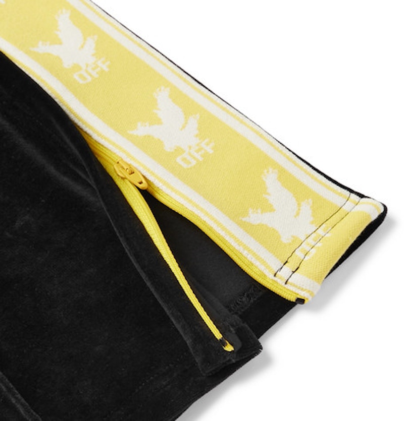 Lookbook 黑黃配色 Off-White 標誌 Intarsia 棉混紡天鵝絨運動褲