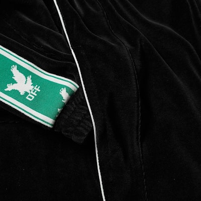 Off-White Logo Intarsia Velour Track Jacket Black/Green Lookbook Off-White Logo Intarsia Velour Track Jacket Black/Green