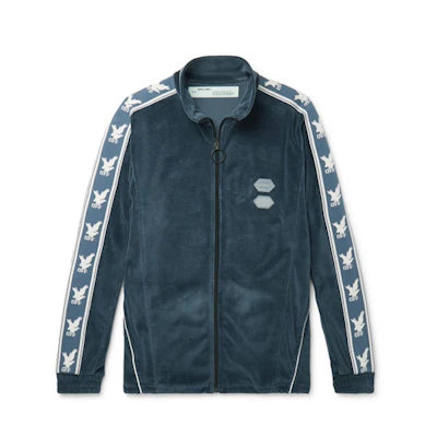 Off-White Logo Intarsia Velour Track Jacket Blue/White