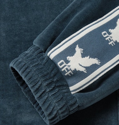 Off-White Logo Intarsia Velour Track Jacket Blue/White Lookbook Off-White Logo Intarsia Velour Track Jacket Blue/White