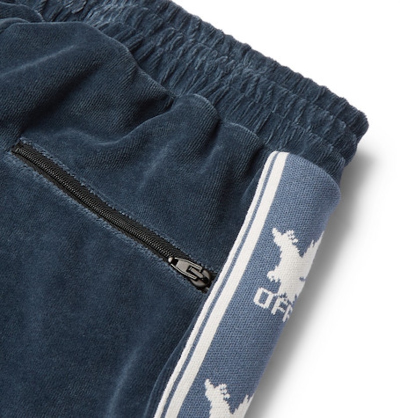 Lookbook オフホワイト ロゴベロアパンツ (青/白)
