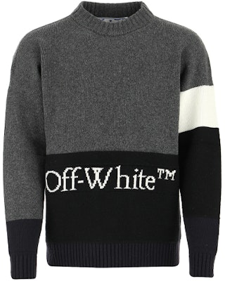 OFF-WHITE Logo Baju Wool Rajutan - Kelabu Gelap OMHE048E20KNI0010701 Order OFF-WHITE Logo Baju Wool Rajutan - Kelabu Gelap OMHE048E20KNI0010701