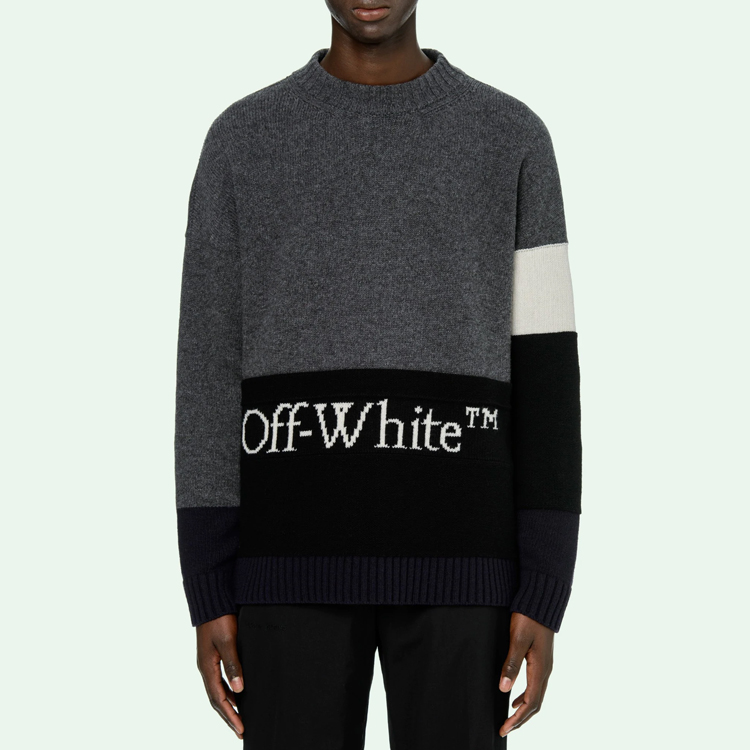 Purchase OFF-WHITE Logo Baju Wool Rajutan - Kelabu Gelap OMHE048E20KNI0010701